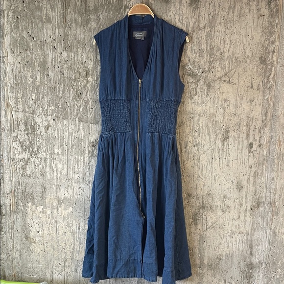 ANTHROPOLOGIE Women's The Tommie Cap-Sleeve Smocked Front-Zip Shirt Dress Size M - Picture 4 of 8